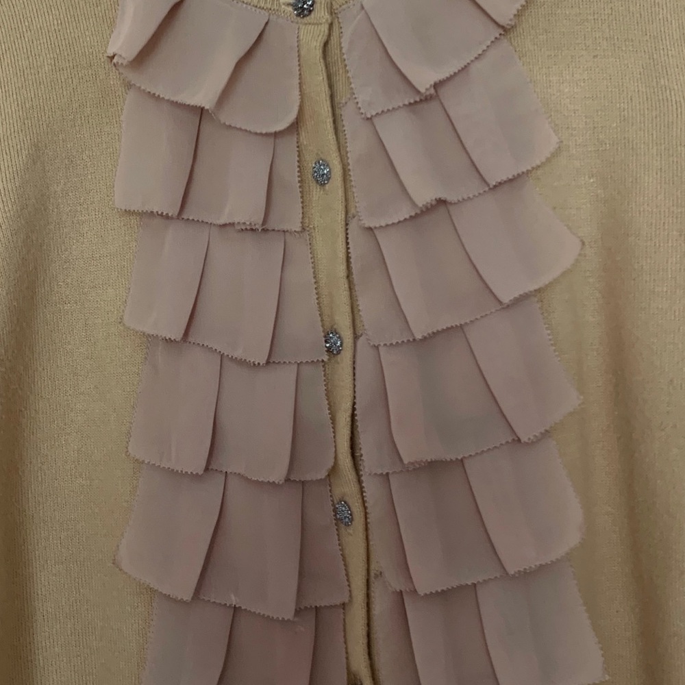 New York & Company Beige Ruffle Cardigan - Picture 2 of 10